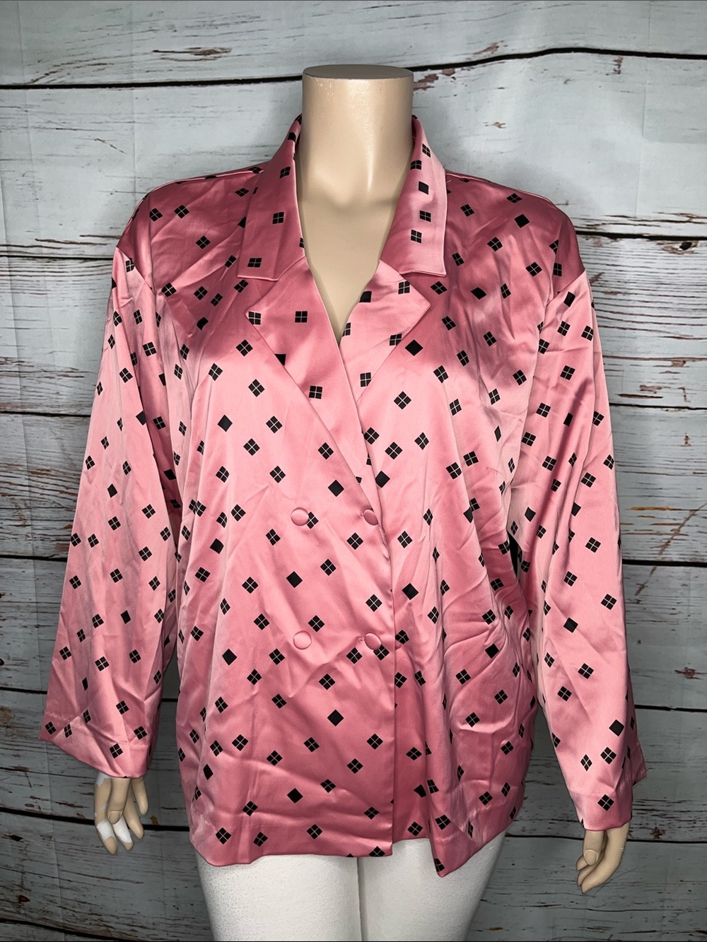 Eloquii NWT 22 Pink & Black Geometric Satin Button Down Shacket - Shirt Jacket